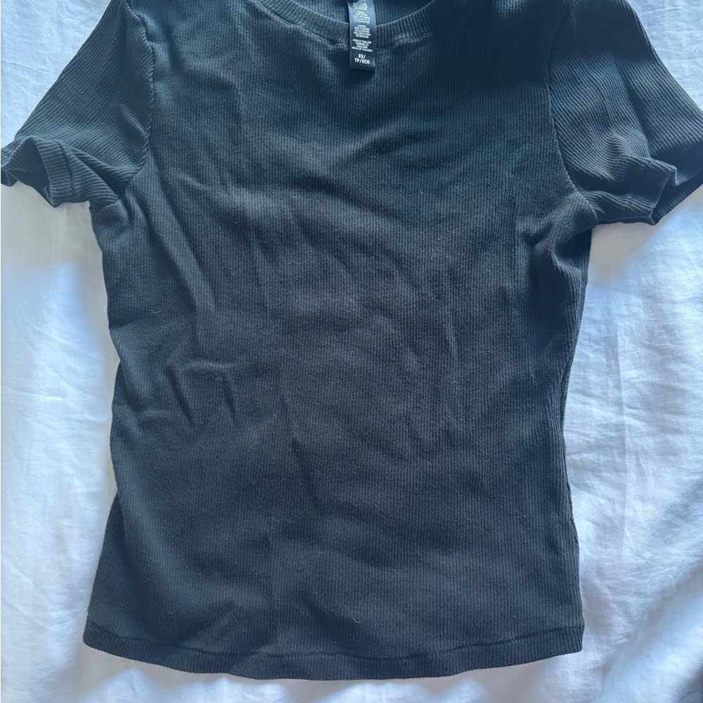 SKIMS Black Ribbed Short Sleeve Top